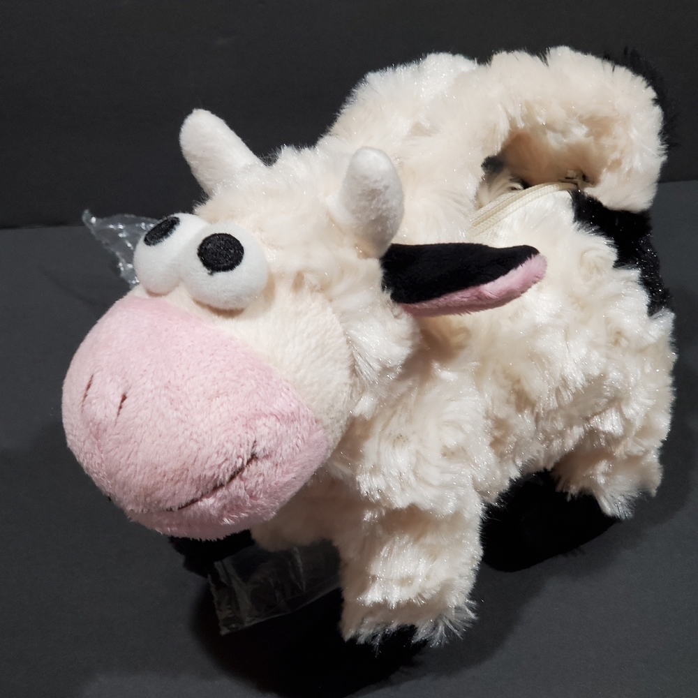 Plushies Huggable Animal Purse Plush Cow Mini Purse Bag Pocketbook EUC